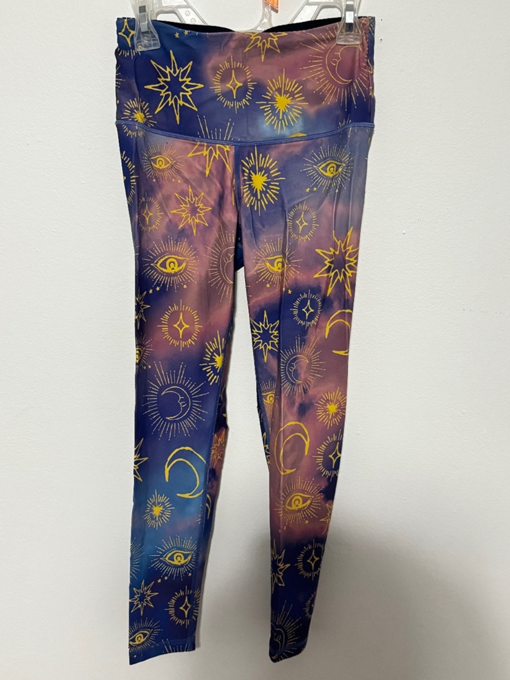 Victoria's Secret Navy and Purple Cosmic Print Leggings with Gold Accents